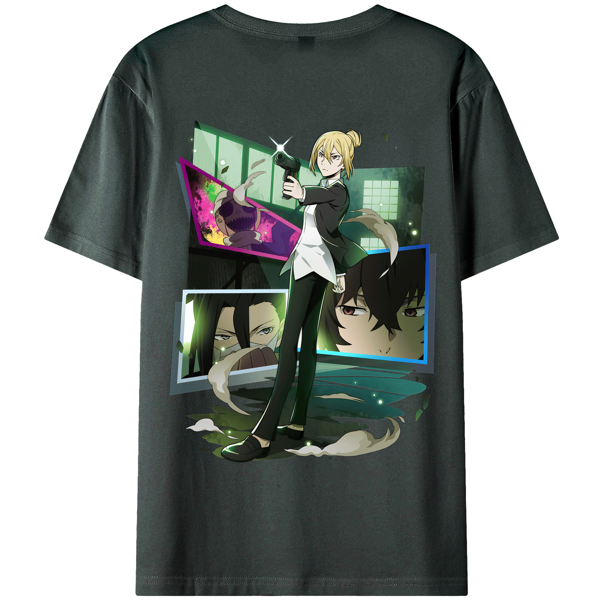 （画像用） 文豪ストレイドッグス Bungo Stray Dogs 綿100％ メンズ半袖Tシャツ（バックプリント） 通気性